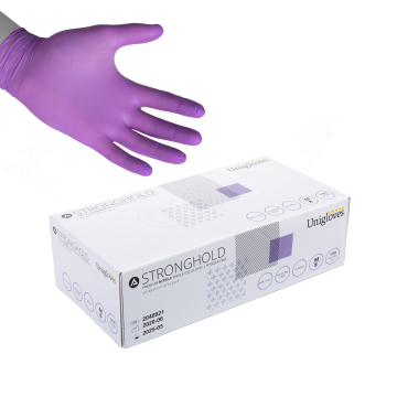 Box mit 100 Unigloves Stronghold Premium Purple Nitril handschuhen
