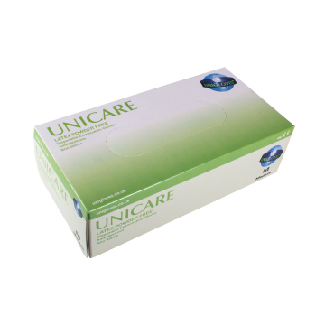 Box mit 100 Cream Unicare Latex handschuhen