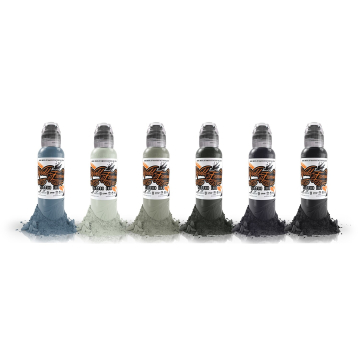 Komplettset von 6 World Famous Ink Muted Storms Tattoofarben je 30ml (1oz)