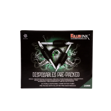 20 St. Killer ink Einweggriff/-Spitze 25mm, vorverpackt mit Killer Ink Precision 0,35MM Tattoonadeln - gemischte Größen/Arten