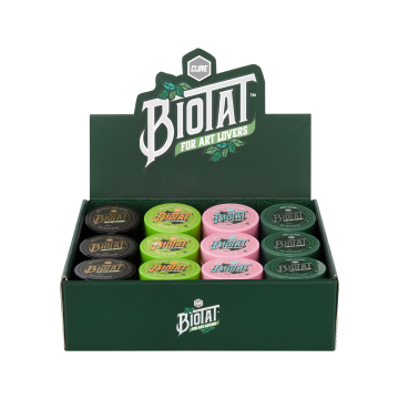 Box mit 12 gemischter Auswahl an BIOTAT Tattoo Soft Butter 50ml Studio Display