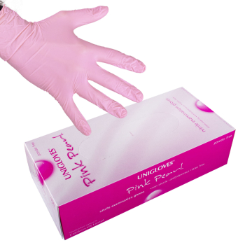Box mit 100 Unigloves Pink Nitril handschuhen