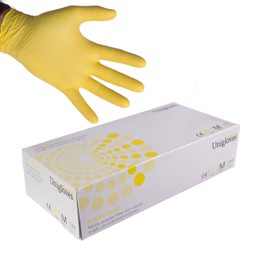 Box mit 100 Unigloves Yellow Pearl Nitril handschuhen