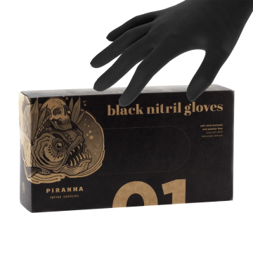 Box mit 100 Piranha Black Nitril handschuhen