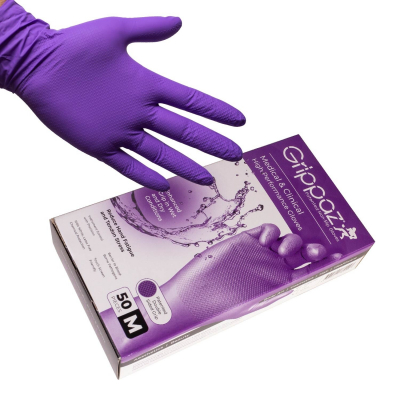 Box mit 50 Grippaz - High Performance rutschfeste lila Nitril-Handschuhe