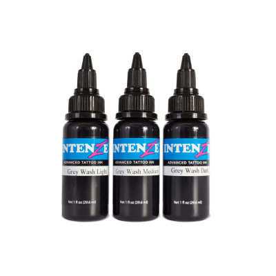 Komplettset von 3 Intenze Ink Grey Wash Tattoofarben je 30ml (1oz)