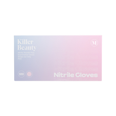 Box mit 100 pinken Killer Beauty Handschuhen aus Nitril - Paket mit 10 Stück