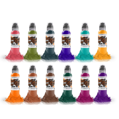 Komplettset von 12 World Famous Ink Jay Freestyle Watercolor Tattoofarben je 30ml (1oz)