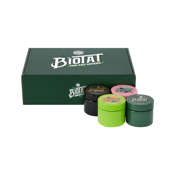 Box mit 12 gemischter Auswahl an BIOTAT Tattoo Soft Butter 50ml Studio Display