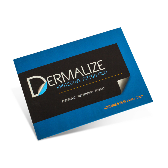 Pack of 5 Dermalize Pro protective tattoo films 15 by 10 cm packaging
