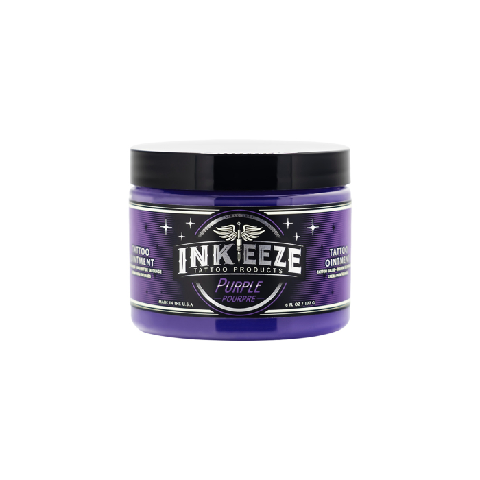 INK-EEZE Purple Glide Tattoo Ointment jar with black lid